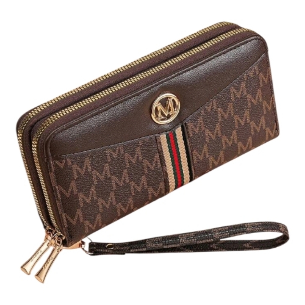 Brown Monogram Wallet with Gold Accents